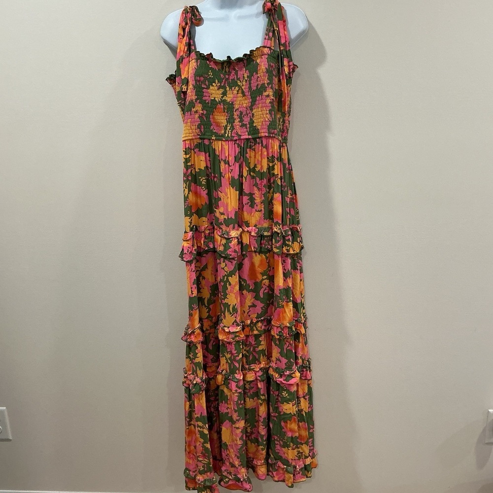 WHITE BIRCH Sleeveless‎ Smocked Floral Print Maxi Dress Tiered Womens Size XL